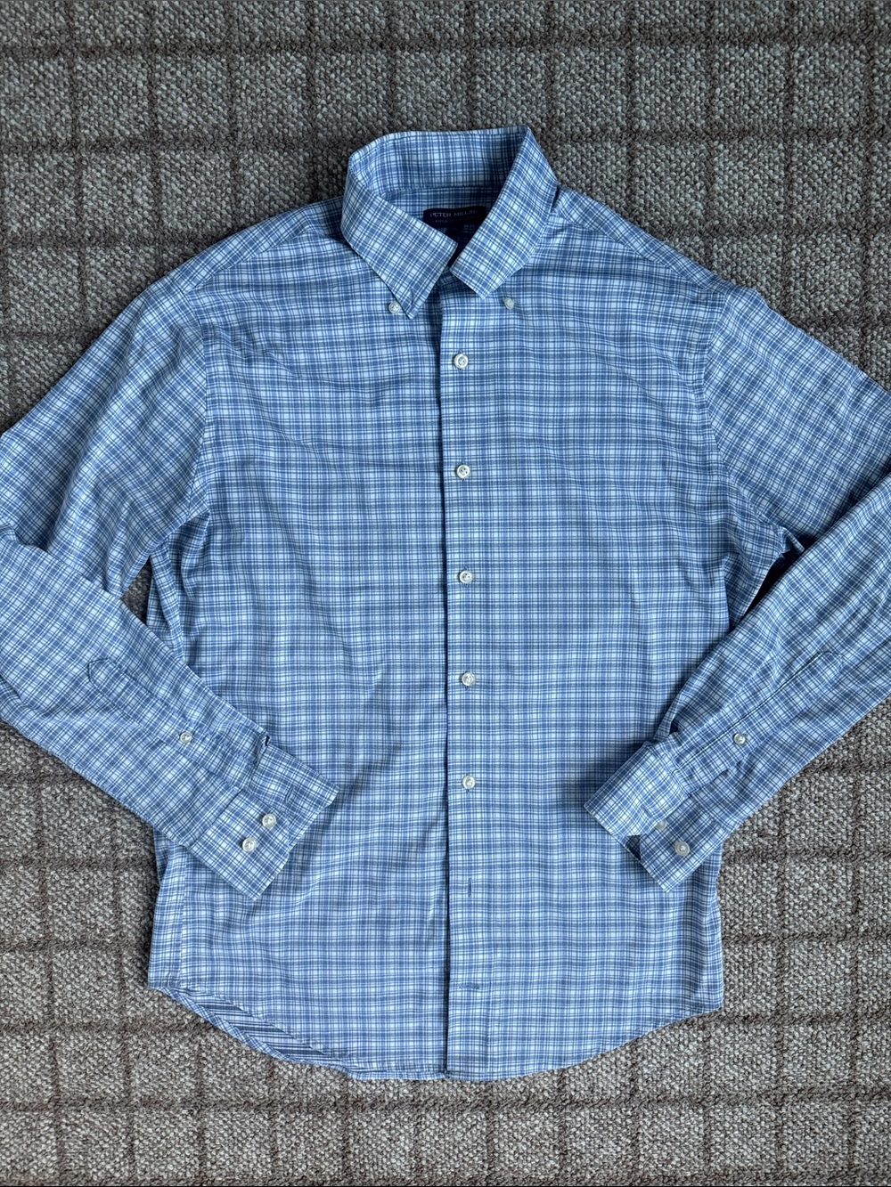 Men's Peter Millar Blue & White Plaid Button Down Shirt - Size M